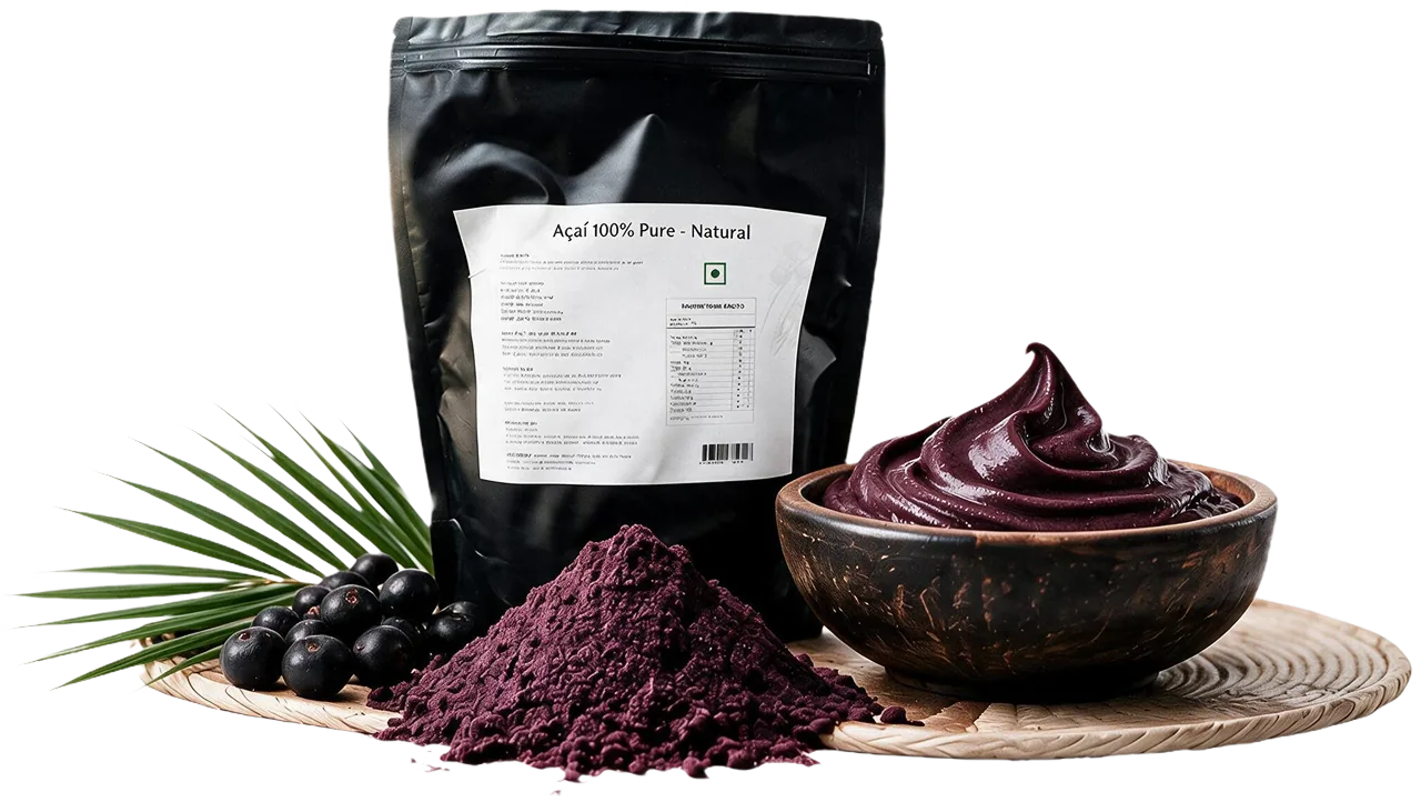 Açaí 100% puro em pó com bowl cremoso